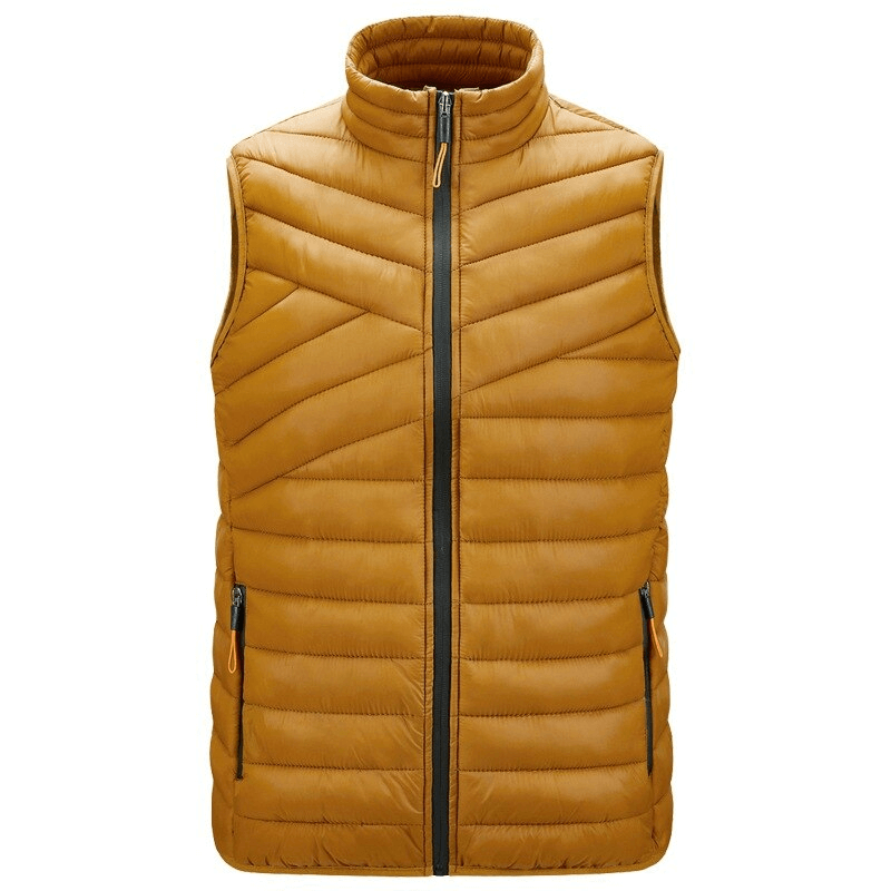 Stylish lightweight breathable men's hiking vest in tan with zipper closure and pockets, perfect for outdoor activities - SF1479